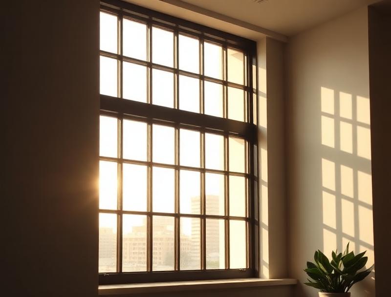 Sydney office window in warm afternoon light